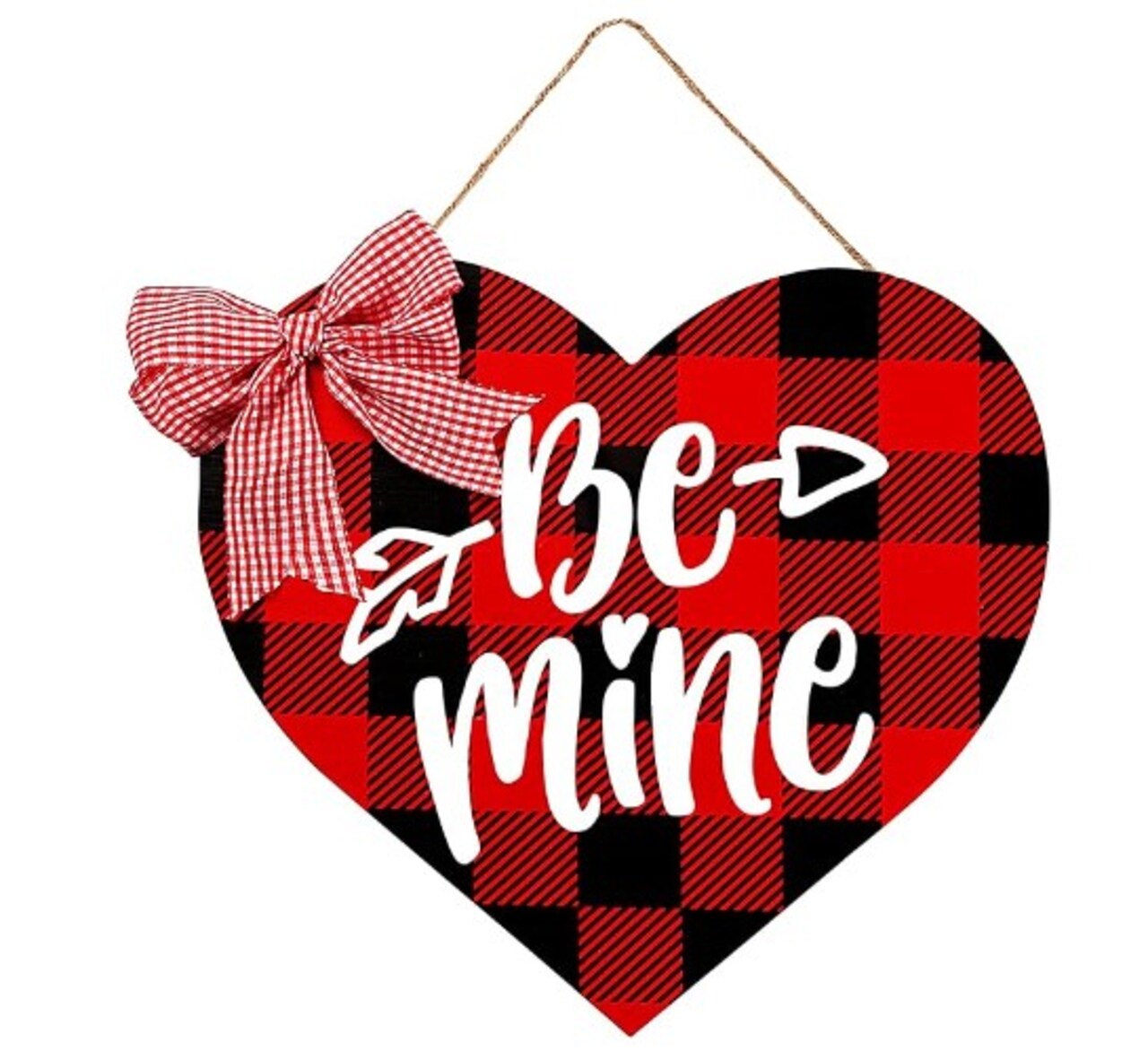 Front Door Hanging Sign Red and Black Valentines Day Wreath Be Mine Buffalo Plaid Heart Wooden Door Hanger Valentines Day Decorations for Wedding Home Room Outdoor Wall Decor